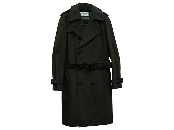Saint Laurent Double Breasted Trench Coat in Green Khaki Cotton  ref.571016