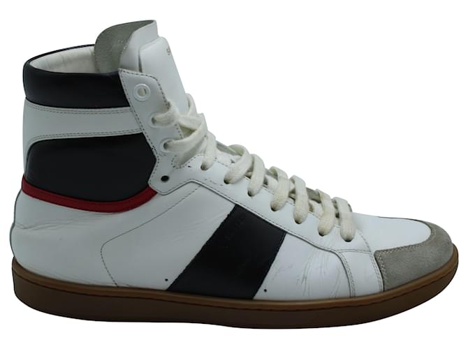 Saint Laurent Classic SL High-Top Leather Sneakers in Blanco Sneakers Cuero  ref.571068