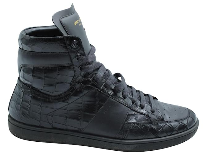 Sneaker alta Saint Laurent in pelle nera con stampa coccodrillo in rilievo Nero  ref.571079