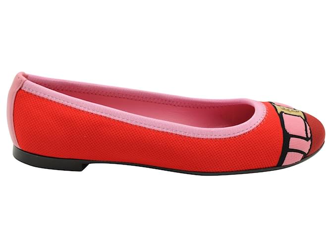 Salvatore Ferragamo Varina Bow-accent Embroidery Knit Ballet Flats in Polyester Red Nylon  ref.571093