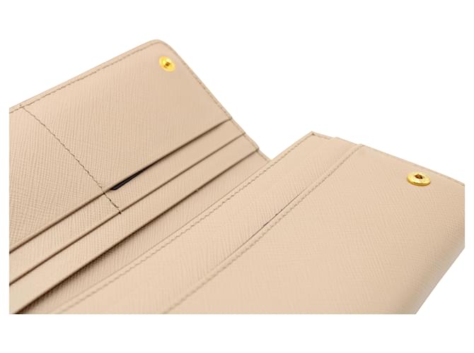 Prada Beige Saffiano Long Wallet Flesh Leather  ref.571100