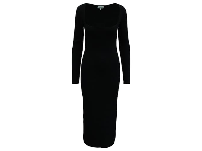 Ganni Maje Square-Neck Ribbed-Knit Midi Dress in Black Rayon Cellulose fibre  ref.571130