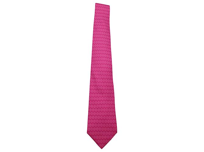 Hermès Hermes Krawatte mit geometrischem Muster aus rosa Seide  ref.571134