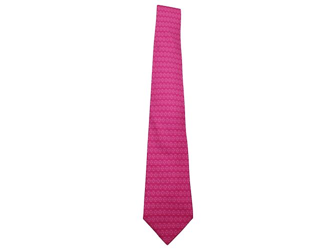 Hermès Corbata con estampado geométrico Hermes en seda rosa