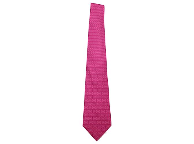 Hermès Hermes Geometric Pattern Tie in Pink Silk