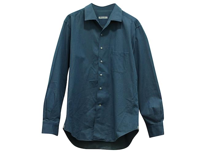 Loro Piana Camp Collar Denim Shirt in Blue Cotton  ref.571135