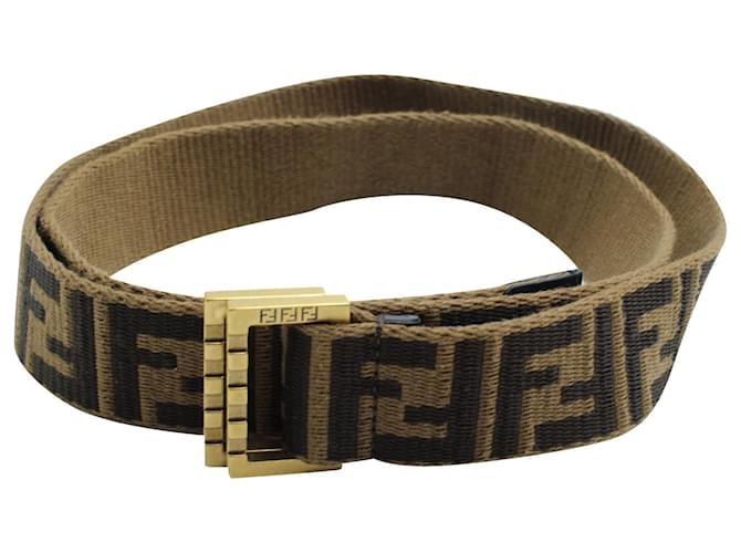 Fendi 3.5cm Logo-Jacquard Webbing Belt in Brown Calfskin Leather Pony-style calfskin  ref.571140