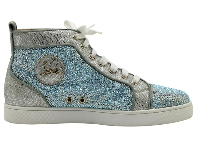 Christian Louboutin Louis Strass Flat Sneakers in Blue Suede  ref.571147