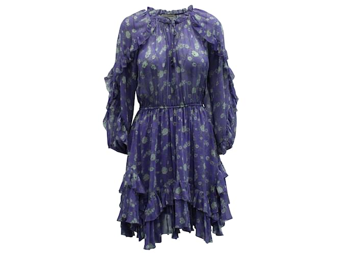 Ulla Johnson Alissa Floral Ruffle Dress in Purple Silk  ref.571151