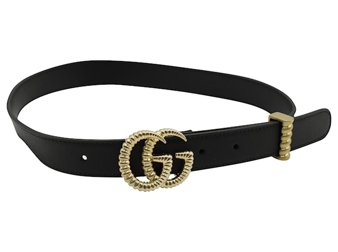 Marmont Gucci Belt with Torchon Double G Buckle in Black Leather  ref.571195