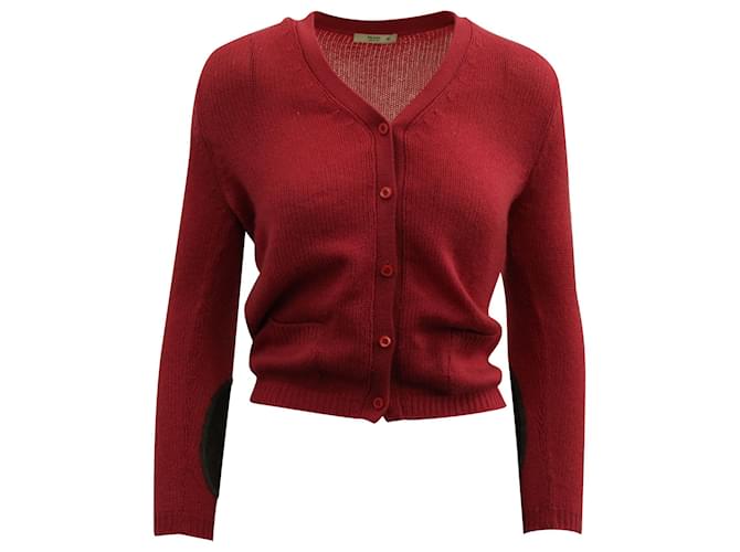 Prada Cardigan With Elbow Patches In Pink Wool Cashmere  ref.571196