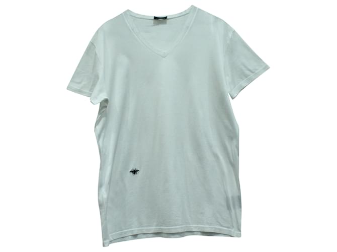 T-shirt Dior Homme con ricamo ape in cotone bianco  ref.571228