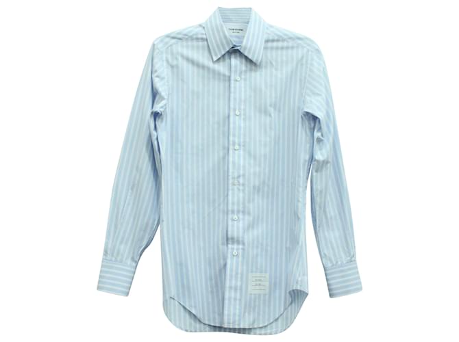 Thom Browne Gestreiftes, langärmliges Button-Down-Hemd aus blauer Baumwolle  ref.571241