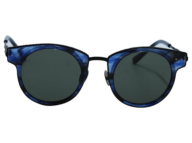 Óculos de sol redondos Bottega Veneta em metal azul  ref.571248