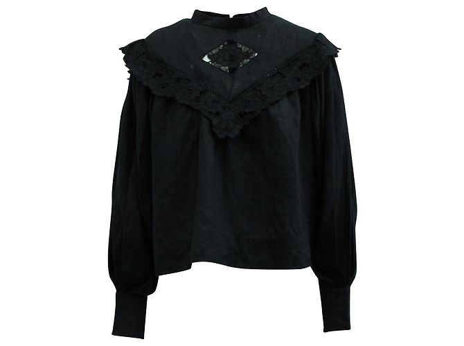Isabel Marant Étoile Elija blusa con mangas dolman en lino negro