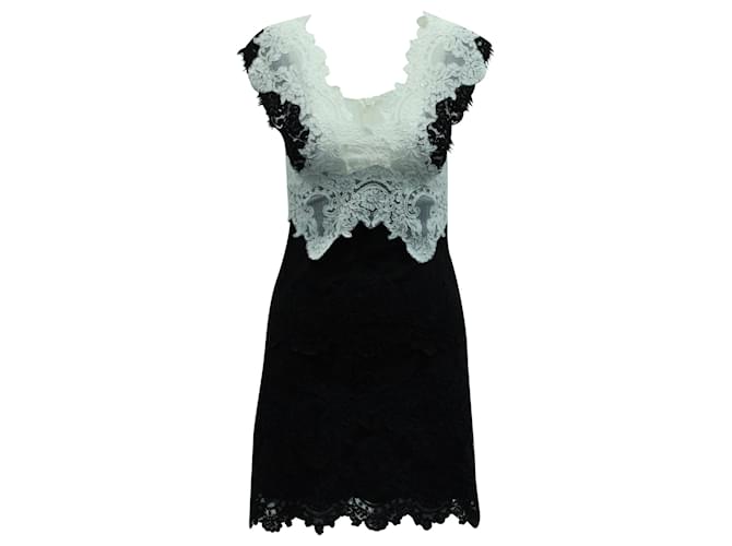 Sandro Paris V Neck Lace Short Dress in Black Polyester  ref.571256