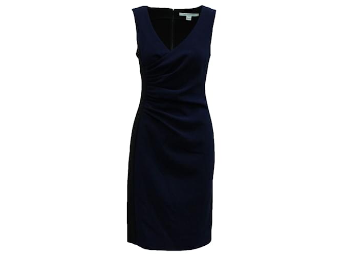 Diane Von Furstenberg Ärmelloses, drapiertes, kurzes Kleid aus marineblauem Polyester  ref.571260