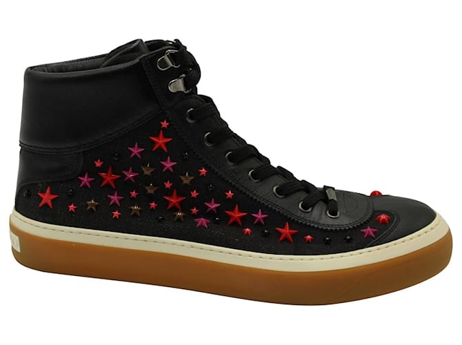 Jimmy Choo Star Stud High Top Sneakers en cuero negro  ref.571277