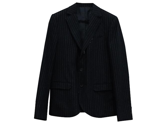 Autre Marque Alexander McQueen Raw Hem Striped Blazer in Navy Blue Wool  ref.571288