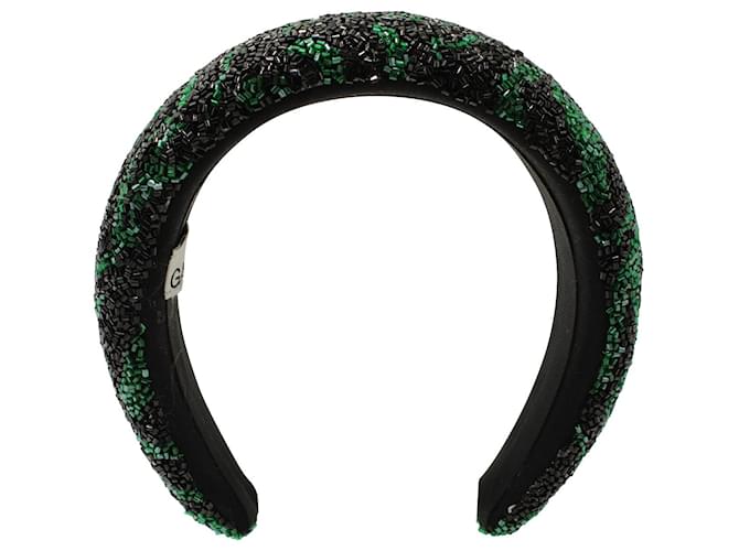 Ganni Zebra-gemustertes, perlenbesetztes, gepolstertes Stirnband aus grünem Polyester  ref.571296