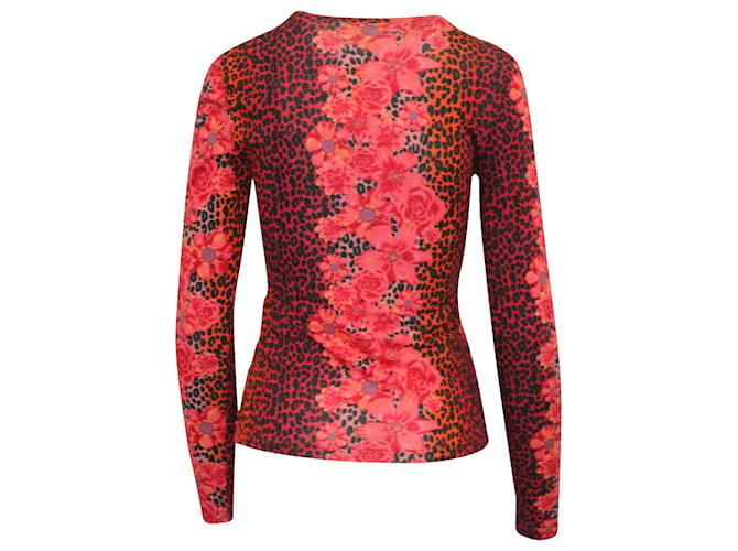 Versace Jeans Couture Top a maniche lunghe con stampa animalier in cotone rosso  ref.571301