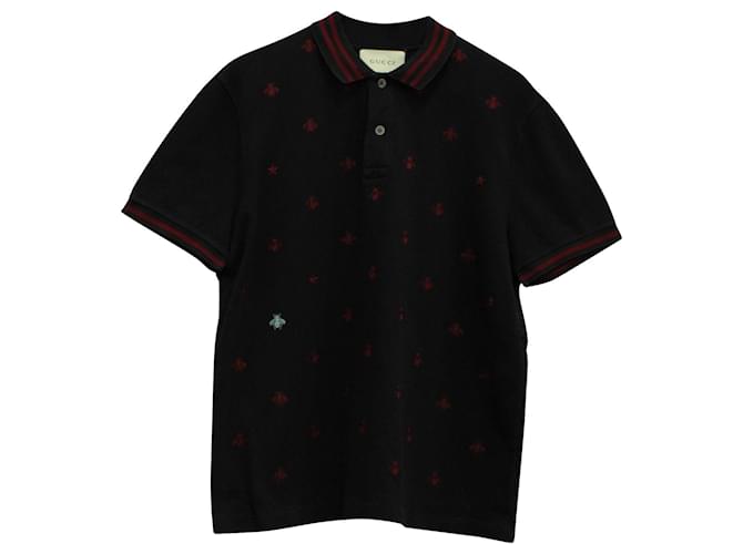 Gucci Bees and Stars Embroidered Polo in Black Cotton Blue Navy blue  ref.571313