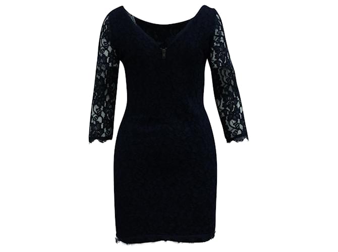 Diane Von Furstenberg Lace Dress in Navy Blue Rayon Cellulose fibre  ref.571330