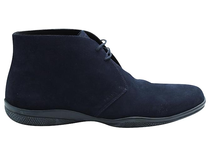 Prada Desert Lace Up Ankle Boots in Navy Blue Suede  ref.571345