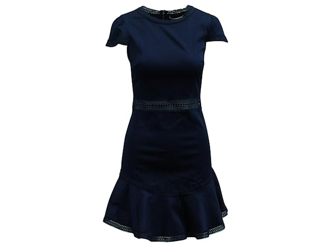 Alice + Olivia Lace Paneled Short Dress in Navy Blue Cotton   ref.571359