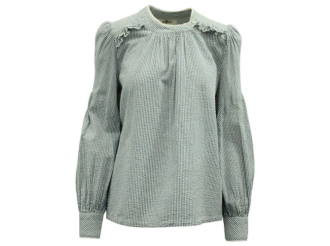 Camisa com babados Ba&Sh Stripe em algodão azul e branco Impressão em python