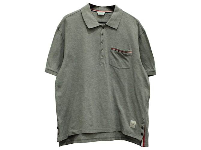 Polo in piquet Thom Browne con bordo tascabile in cotone grigio  ref.571371