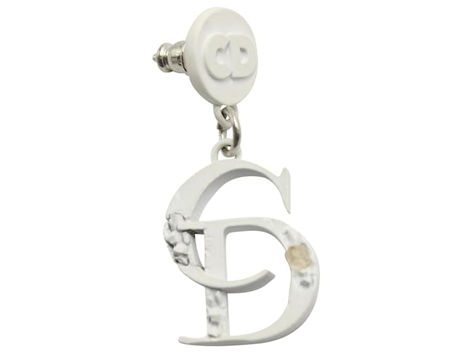 Christian Dior "CD" brinco único com acabamento fosco em acrílico branco  ref.571376