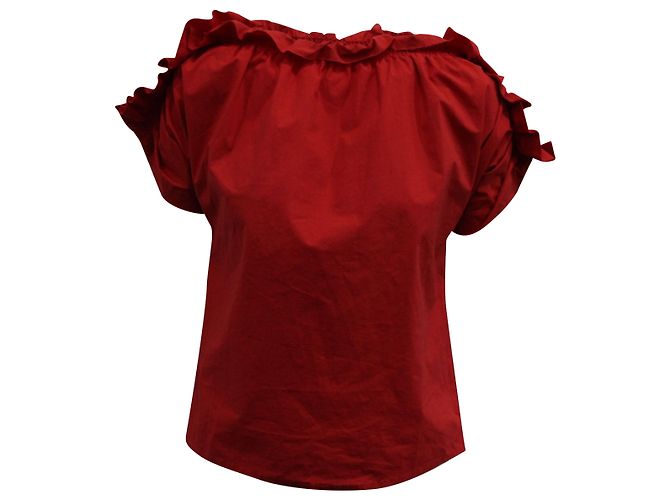 Top MSGM con volant in cotone rosso 
