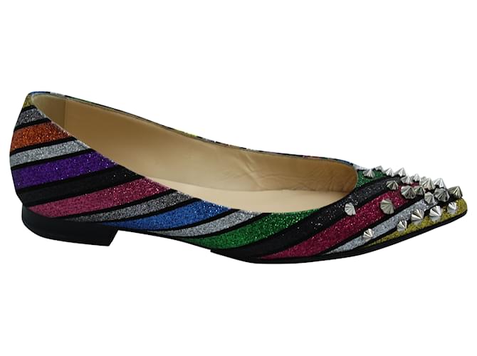 Christian Louboutin Drama Stripe Studded Flats in Multicolor Leather Multiple colors  ref.571400