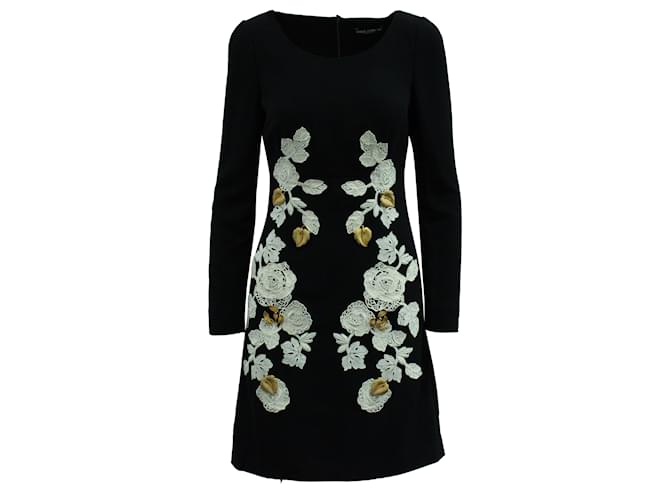 Vestido de viscosa negra con hojas bordadas de Dolce & Gabbana Negro Poliéster  ref.571407
