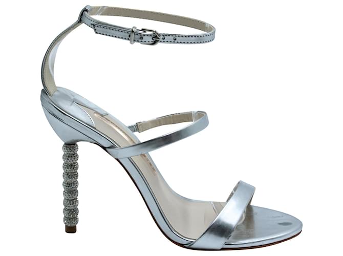 Sophia Webster Rosalind Crystal 85 Sandals in Silver Leather Silvery Metallic  ref.571418