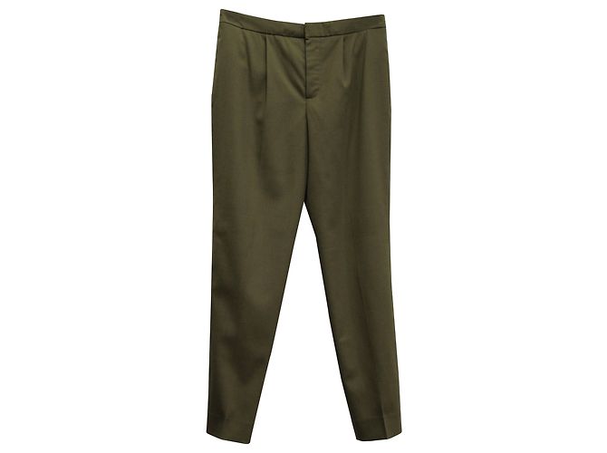 Eng zulaufende Chloé-Hose aus khakigrüner Wolle