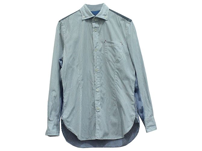 Autre Marque Junya Watanabe x Comme Des Garcon Gestreiftes Button-Down-Hemd aus blauer Baumwolle Python drucken