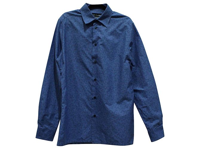 Camisa con botones y estampado de logotipo Hermès en algodón con estampado azul