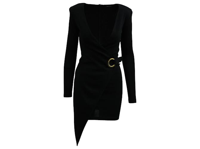 Balmain Asymmetric Wrap Dress in Black Wool  ref.571432