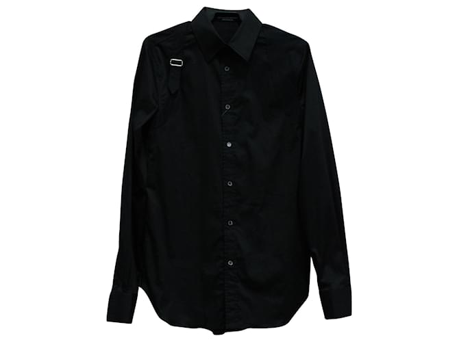 Alexander McQueen Harness-Detail Button-Down Shirt in Black Cotton  ref.571444