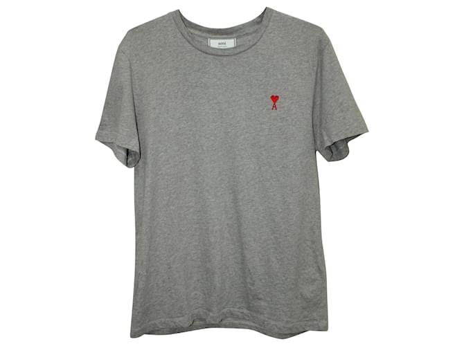 Ami Paris Ami De Coeur T-Shirt in Grey Cotton Jersey  ref.571455