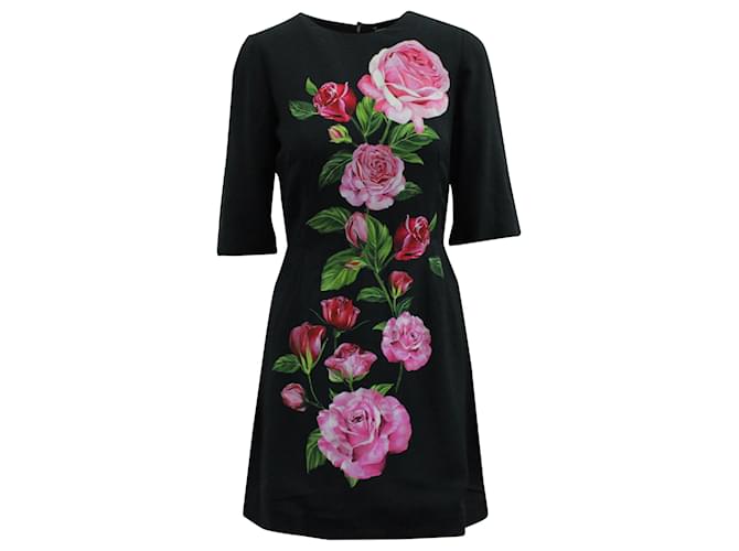 Robe à fleurs Dolce & Gabbana en viscose noire Fibre de cellulose  ref.571517