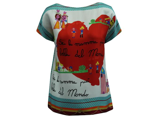 Dolce & Gabbana Camicia Stampa Cuori in Seta Multicolor Multicolore  ref.571531