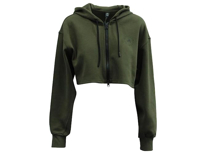 Autre Marque Adidas Stella McCartney Cropped Hoodie Sweater in Green Organic Cotton Khaki  ref.571533