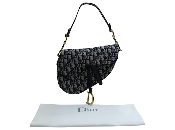 Dior Saddle Bag with Embroidered Shoulder Strap in Blue Cotton  ref.571542