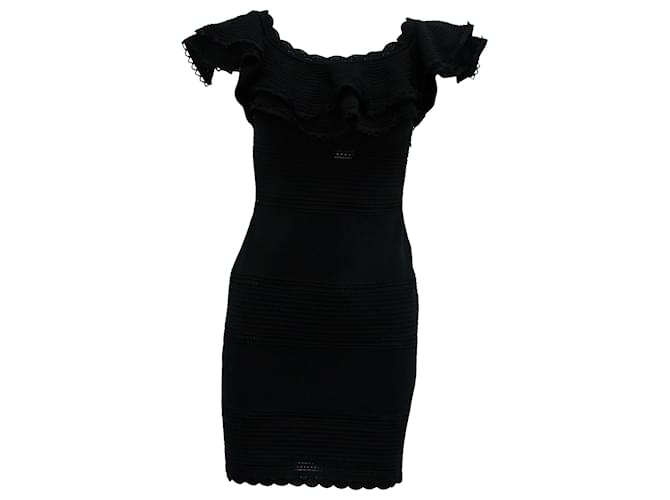 Alexander McQueen Schulterfreies, figurbetontes Kleid aus schwarzer Baumwolle  ref.571563