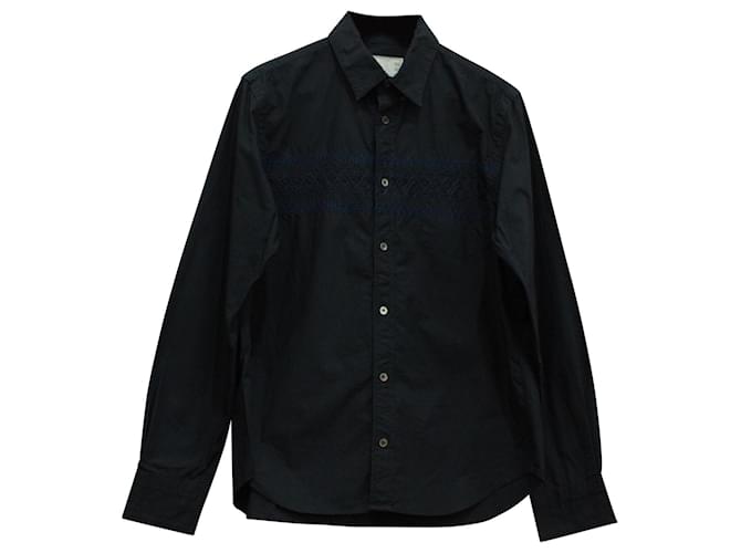 Sacai Zigzag Embroidered Button Down Shirt in Navy Blue Cotton  ref.571567