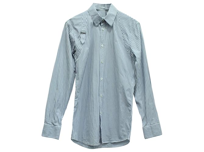 Alexander McQueen Camisa listrada com botões e fivela em algodão azul Multicor  ref.571596