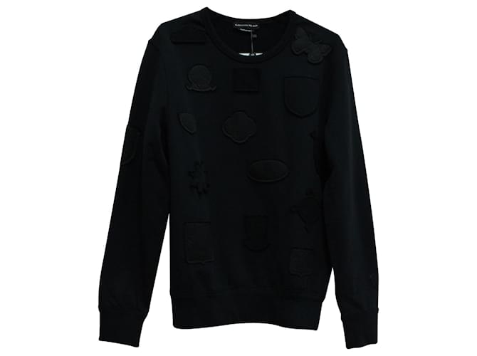 Jersey de cuello redondo con insignias en algodón negro de Alexander McQueen  ref.571641